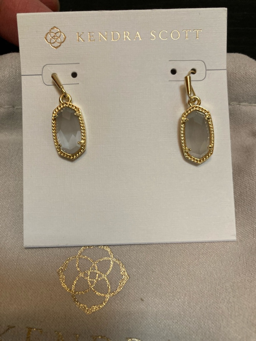 Kendra Scott Lee Gold Drop Earrings with Gray Faceted Stones